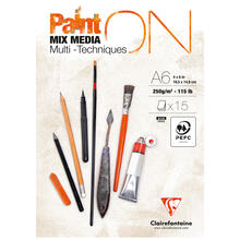 NEU Clairefontaine Multitechnik PaintOn A6, mit leichter Krnung, geleimt 250g/qm, 15 Blatt, extrawei