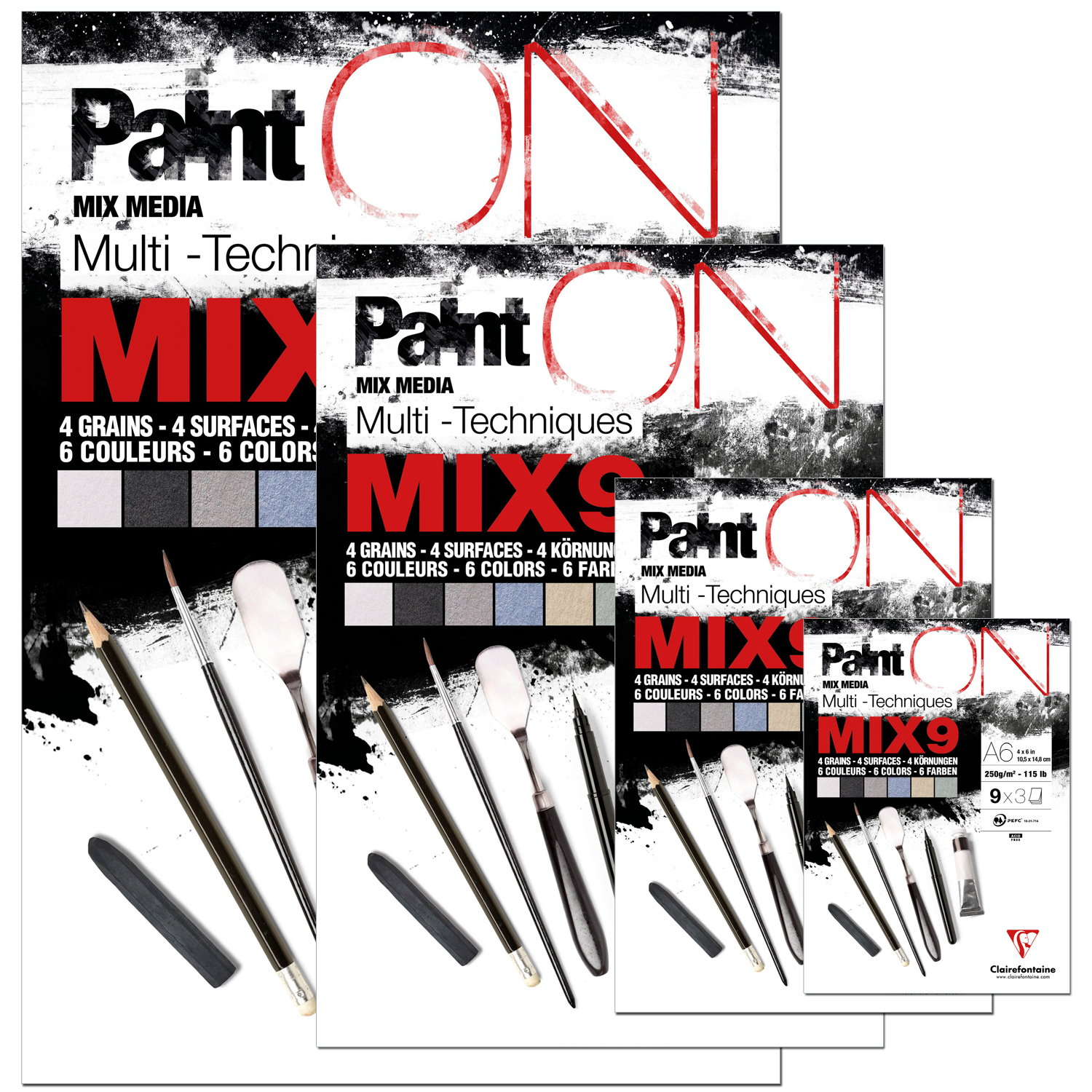 NEU Clairefontaine Block Paint'On, Mix9, 27 Blatt, 250g/qm - Verschiedene Größen