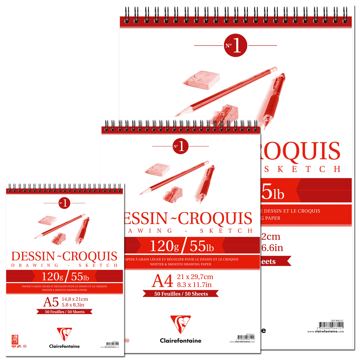NEU Clairefontaine Zeichenblock / Spiralblock Croquis, 50 Blatt, 120g/qm - Verschiedene Größen