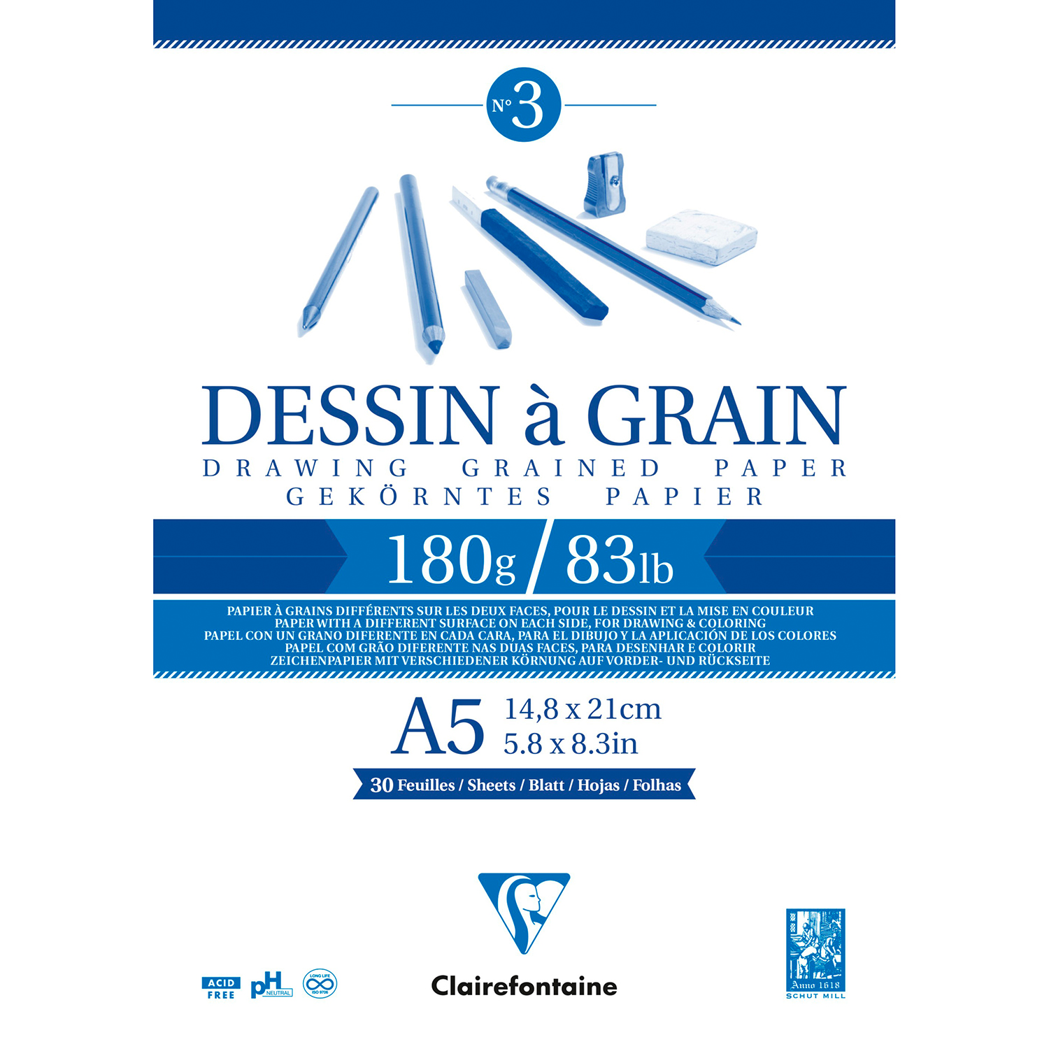 NEU Clairefontaine Zeichenblock A5, geleimt 180g/qm, 30 Blatt, wei