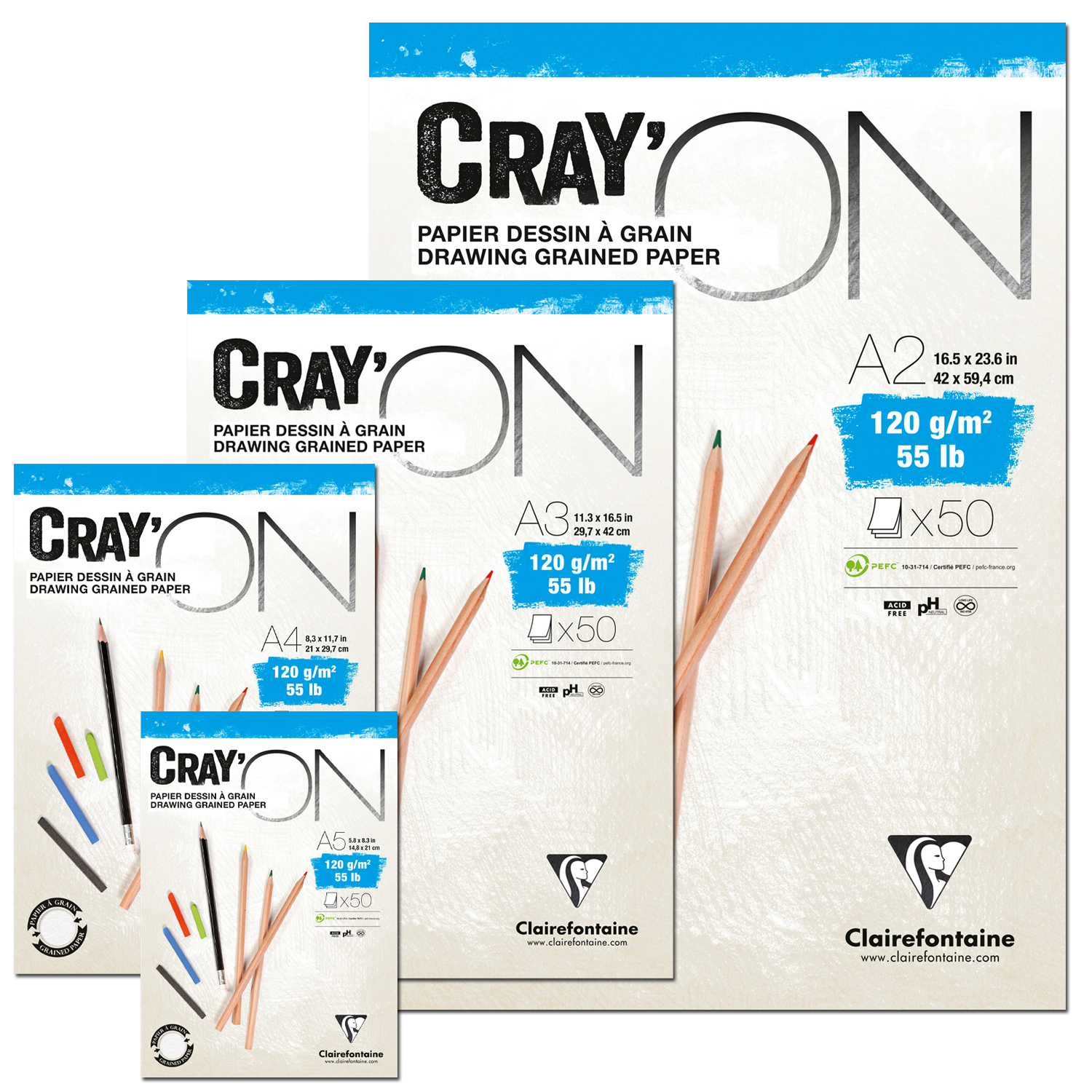 NEU Clairefontaine Zeichenblock Cray'on, 50 Blatt, 120g/qm - Verschiedene Größen