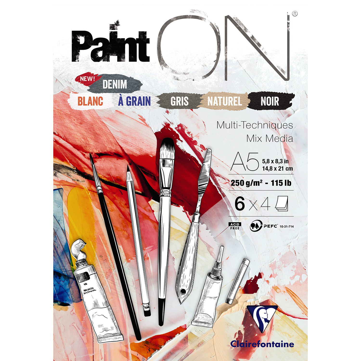 NEU Clairefontaine Zeichenblock PaintON A5, 250g/qm, 24 Blatt, 6 Farben sortiert