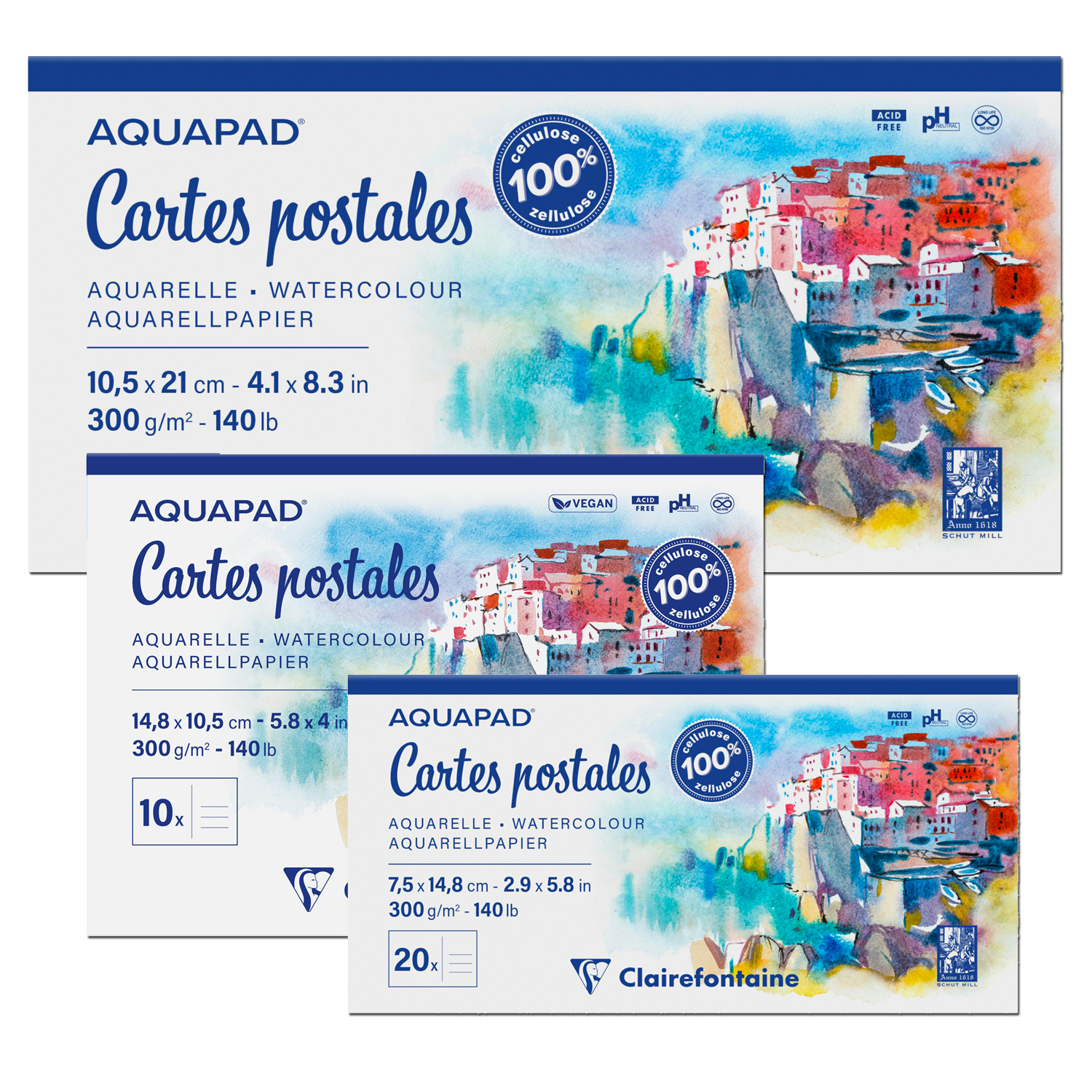 NEU Clairefontaine Block Aquapad Reise, Postkarten, 300g/qm - Verschiedene Gren