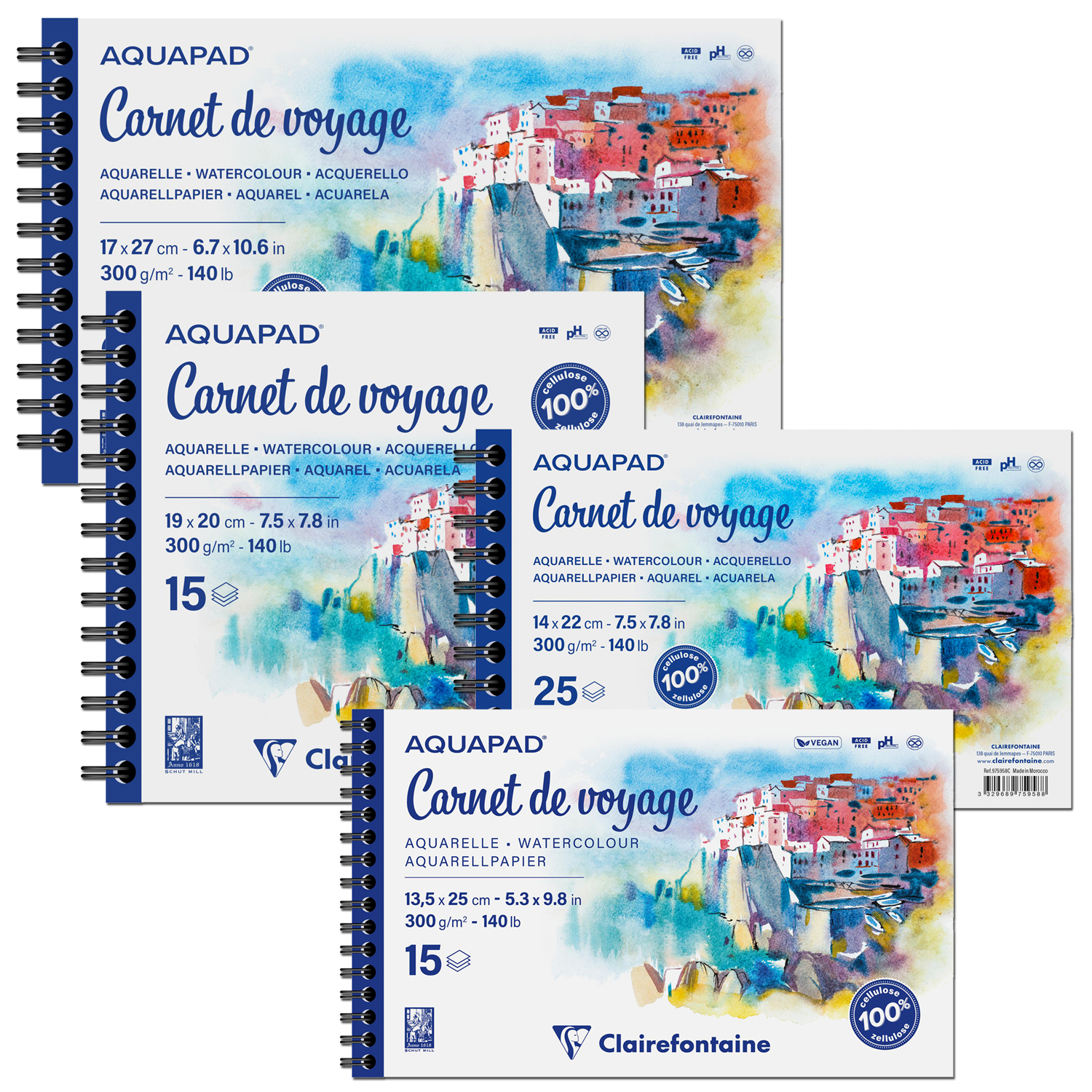 NEU Clairefontaine Spiralbuch Aquapad, 300g/qm - Verschiedene Größen