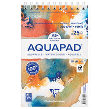 NEU Clairefontaine Spiralblock Aquarell, Goldline Aquapad, mittelfein gekrnt, 300g/qm, 25 Blatt, A5