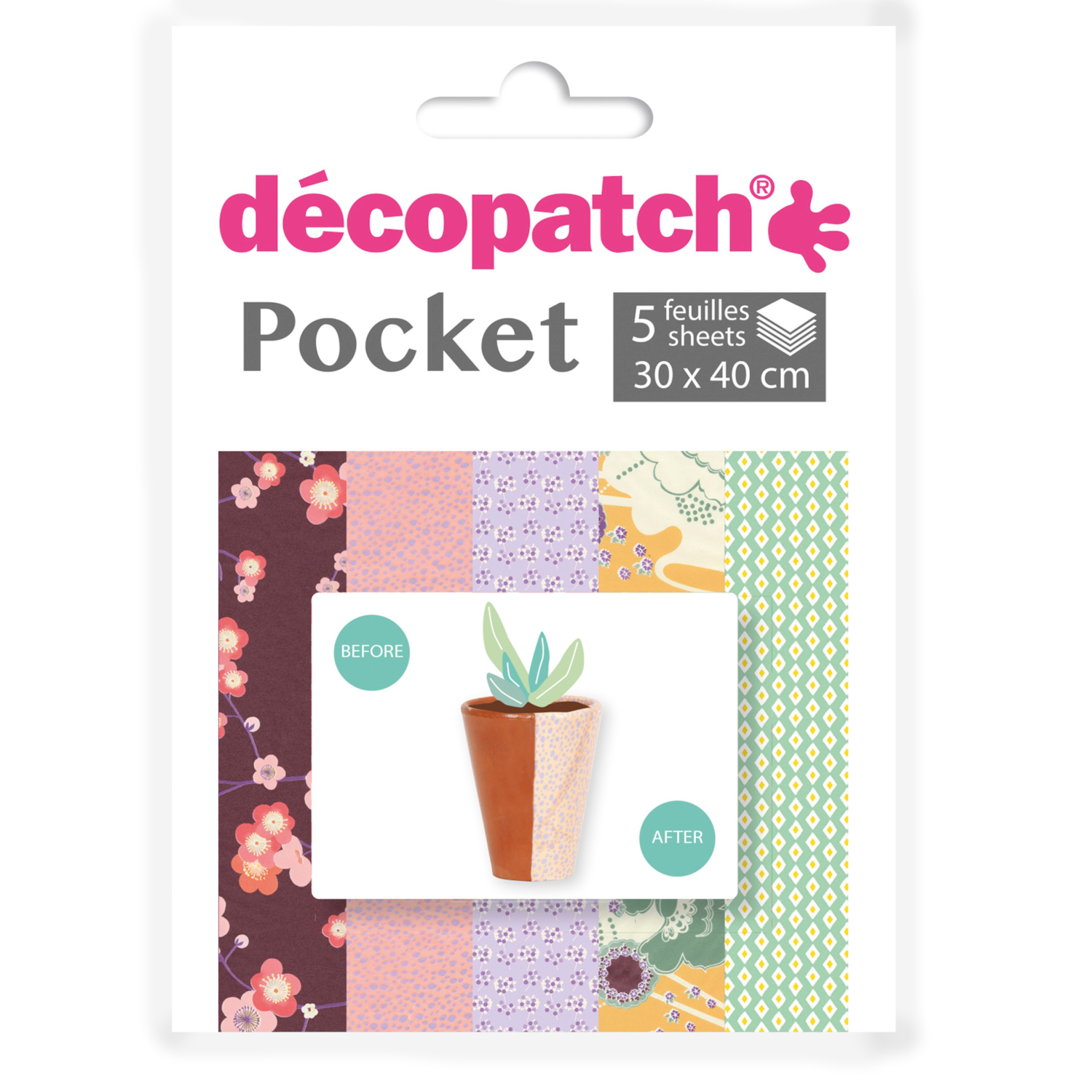 NEU Decoupage- / Decopatch-Papier Pocket-Sortierung, 5 Bogen 30 x 40 cm, Motive: 707, 840, 740, 708, 734
