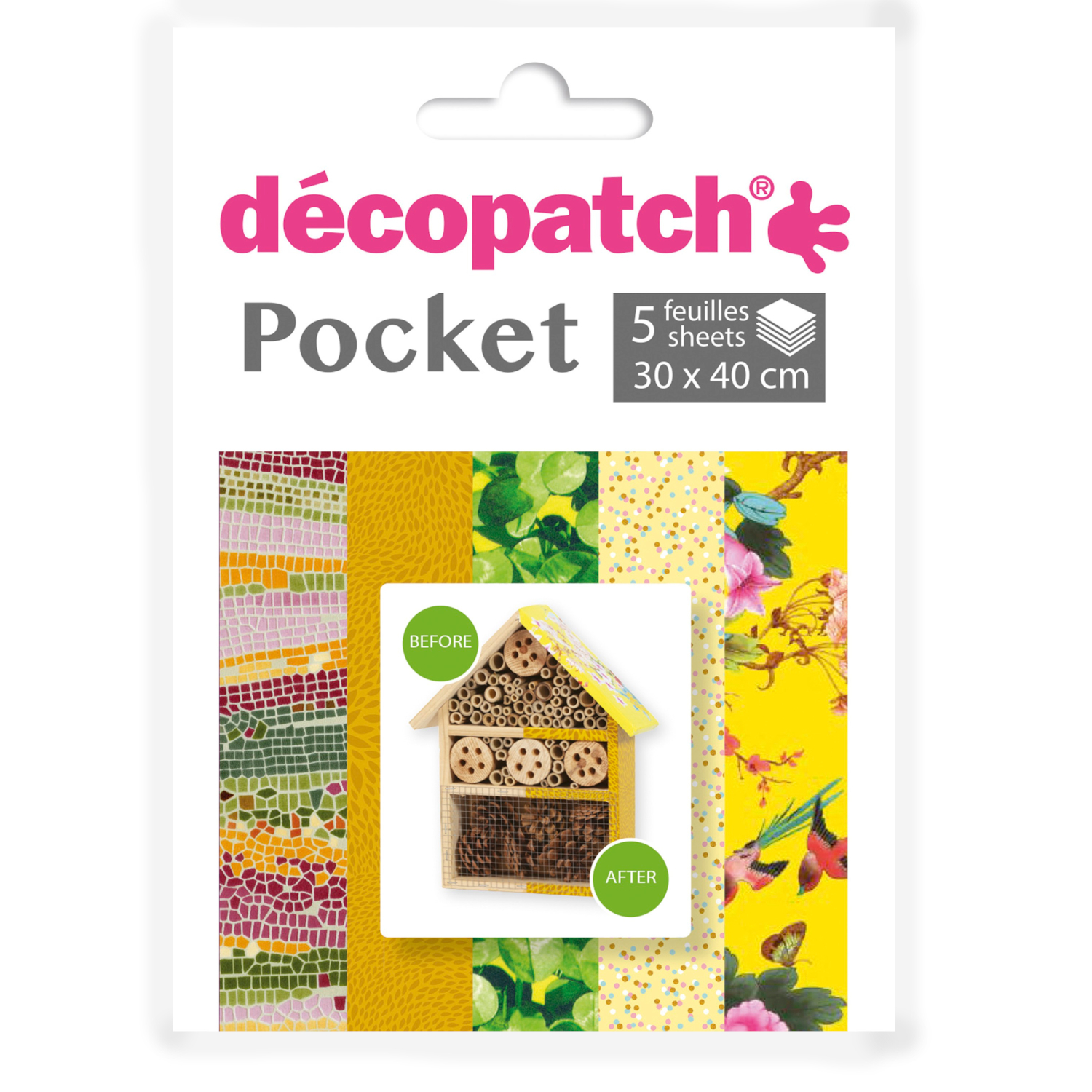 NEU Decoupage- / Decopatch-Papier Pocket-Sortierung, 5 Bogen 30 x 40 cm, Motive: 509, 654, 404, 746, 750