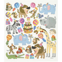 Stickerbogen, selbstklebend, 15x16,5cm, Motiv: Tiergeburtstag