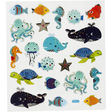 Stickerbogen, selbstklebend, 15x16,5cm, Motiv: Meerestiere