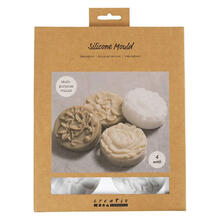 NEU Silikonform / Gieform, Rund mit Blumenmuster, 6,8 x 2,3 cm, 4 Motive