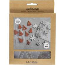 Silikonform, Schneeflocken und Weihnachtsb�ume, H�he 0,3 cm, Breite 3,5 + 4,7 cm, mit Loch zum Aufh�ngen, 2 St�ck