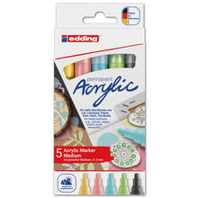 NEU Edding 5100 Acrylmarker-Acrylstifte-Set mit den Farben grau, gelb, blau, grn, rosa, Rundspitze 2-3 mm, 5er-Set-Pastell