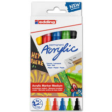 NEU Edding 5100 Acrylmarker-Acrylstifte-Set mit den Farben schwarz, rot, blau, gelb, gelb-grn, Rundspitze 2-3 mm, 5er-Set-Basic