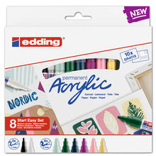NEU Edding Start Easy Set, Acrylstifte wasserfest fein und medium, inkl. Postkartenblock, 8er-Set Acrylfarben