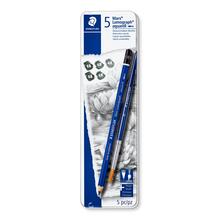 Staedtler Zeichenbleistift-Set, Mars Lumograph Aquarell 100A, 5 Hrtegrade + Pinsel