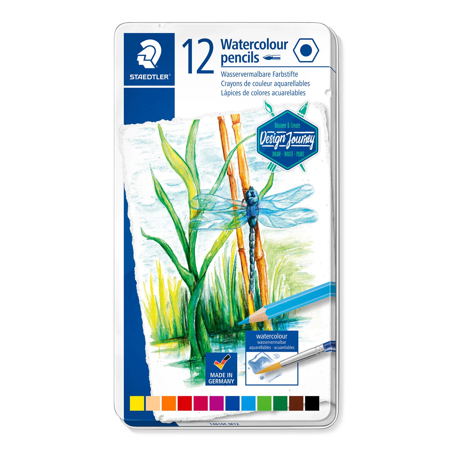 NEU Metalletui mit 12 Aquarellstiften in sortierten Farben