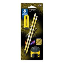 Staedtler Bleistift NORIX, Gelbes Set, 2 Bleistifte HB + Radier & Spitzer