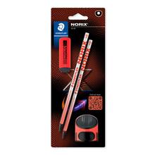 Staedtler Bleistift NORIX, Rotes Set, 2 Bleistifte HB + Radier & Spitzer