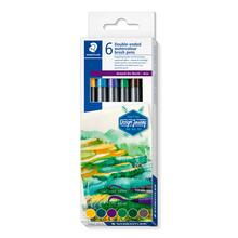 Staedtler wasservermalbare Doppelfasermaler 3001, Set Asien, 6 Farben sortiert