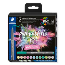 NEU Staedtler Pigment Brush Pen Set, Pastel Colours, 12 Stifte