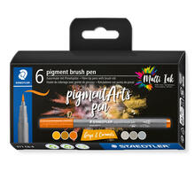 NEU Staedtler Pigment Brush Pen Set, Greys & Caramels, 6 Stifte