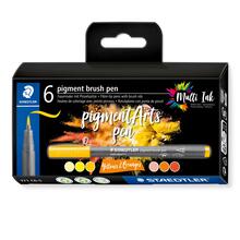 Staedtler Pigment Arts Brush Pen 6er Set, Gelb-Orange-Tne