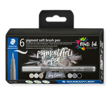 NEU Staedtler Pigment Soft Brush Pen Set, Greys, 6 Stifte