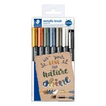 Staedtler Metallic Brush Set, 6 Stifte + 1 Pigment Liner
