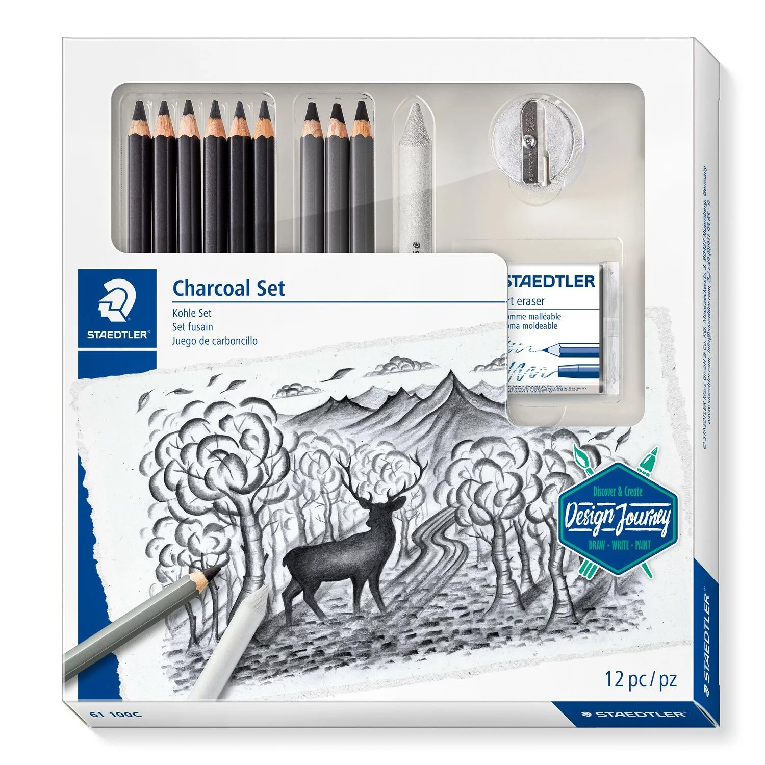 NEU Kohle Set mit 6 Zeichenbleistiften Staedtler Mars Lumograph Charcoal, 12-teilig