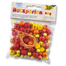 Holzperlen Mix mit Bndern, gelb/rot, 60 g