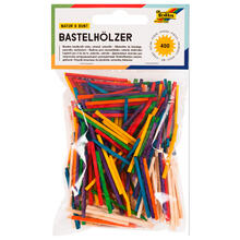 Bastelhlzer im Zndholzformat, 400 Stck, 200x natur & 200x farbig sortiert