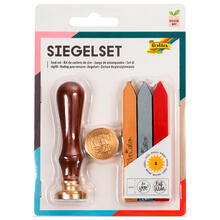 Siegel-Set, Holzgriff mit 2 Siegelmotiven, 3x Siegelwachs farbig sortiert