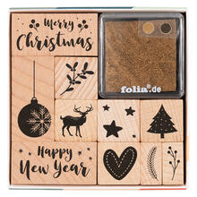 Holzstempel-Set 12 Teile, CHRISTMAS