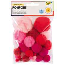 Pompons, 30 Stck., Ton in Ton Mix, Rot