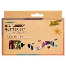 NEU Organic Bio Glitter-Flakes Set, 10 Farben sortiert & 1 Deko-Kleber 90g