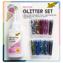 Glitter-Set Flocken, 10 Dosen Glitter & Kleber
