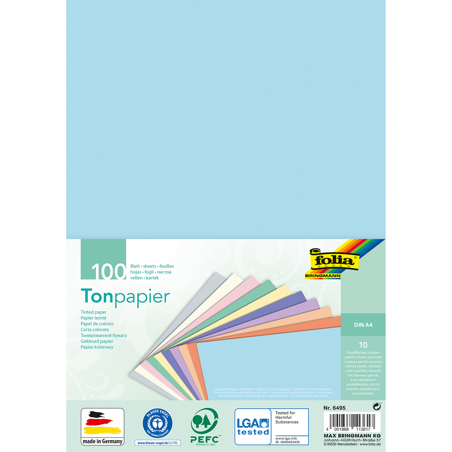 NEU Tonpapier Pastell-Sortierung, DIN A4, 100 Blatt, 10 Farben sortiert
