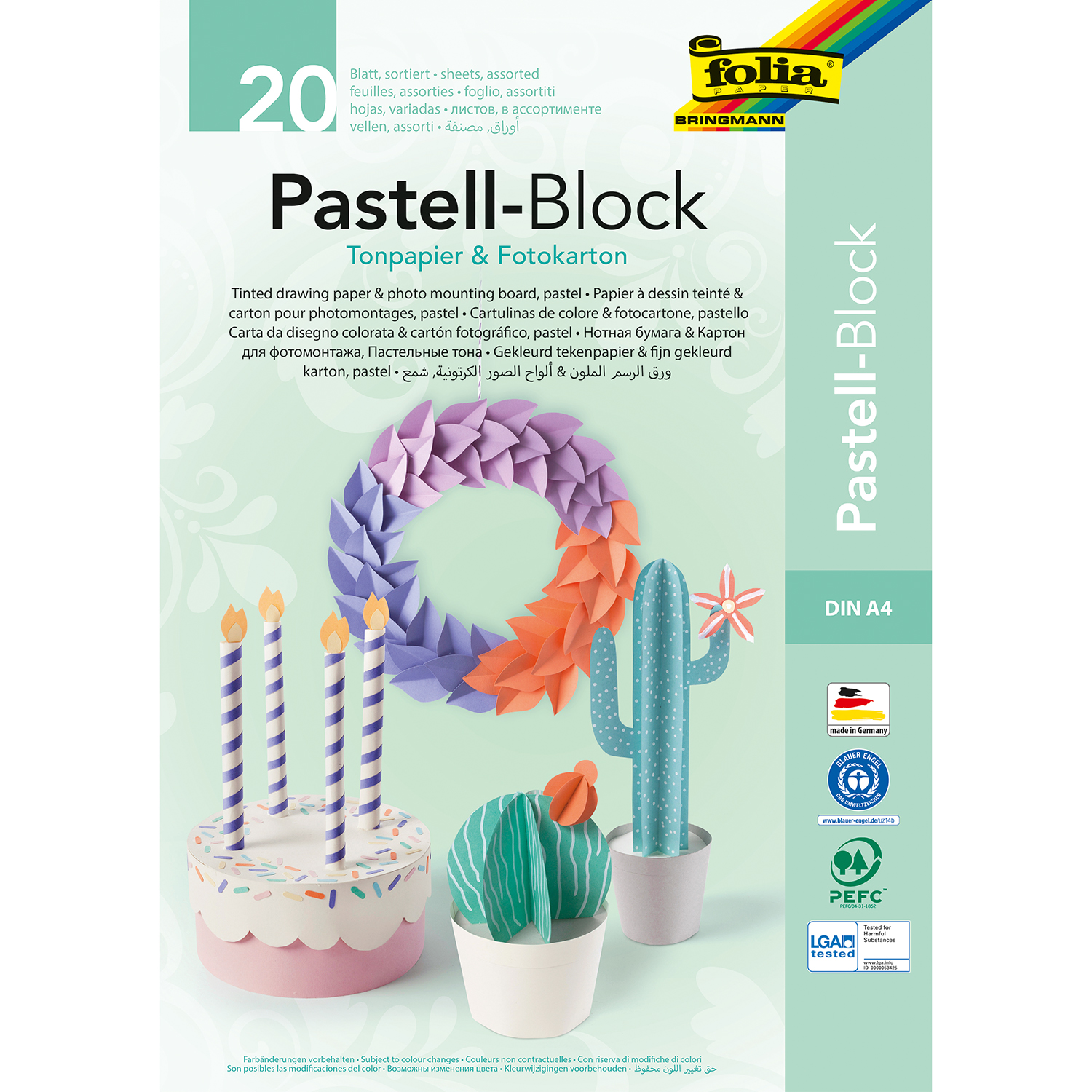 NEU Pastell-Block, Tonpapier und Fotokarton A4, 20 Blatt sortiert