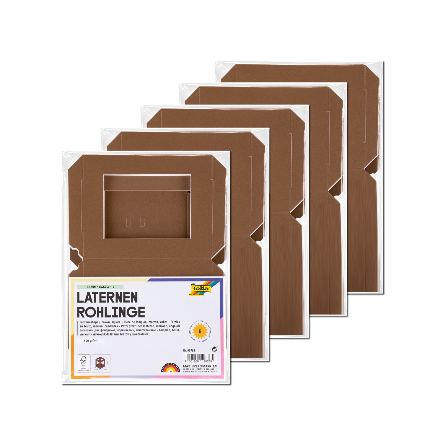 NEU Minilaternen Rohlinge zum Stecken, 400g/m, 10x10x12cm, 5 Stck, Braun