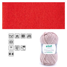 Filzwolle Uni, 100% Schurwolle, Oeko-Tex-Standard, 50g, 50m, Farbe 09, Rot