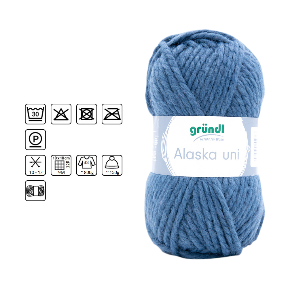 Strickgarn / Strickwolle Alaska, Oeko-Tex-Standard, 100g / 75m, Farbe 19, jeansblau