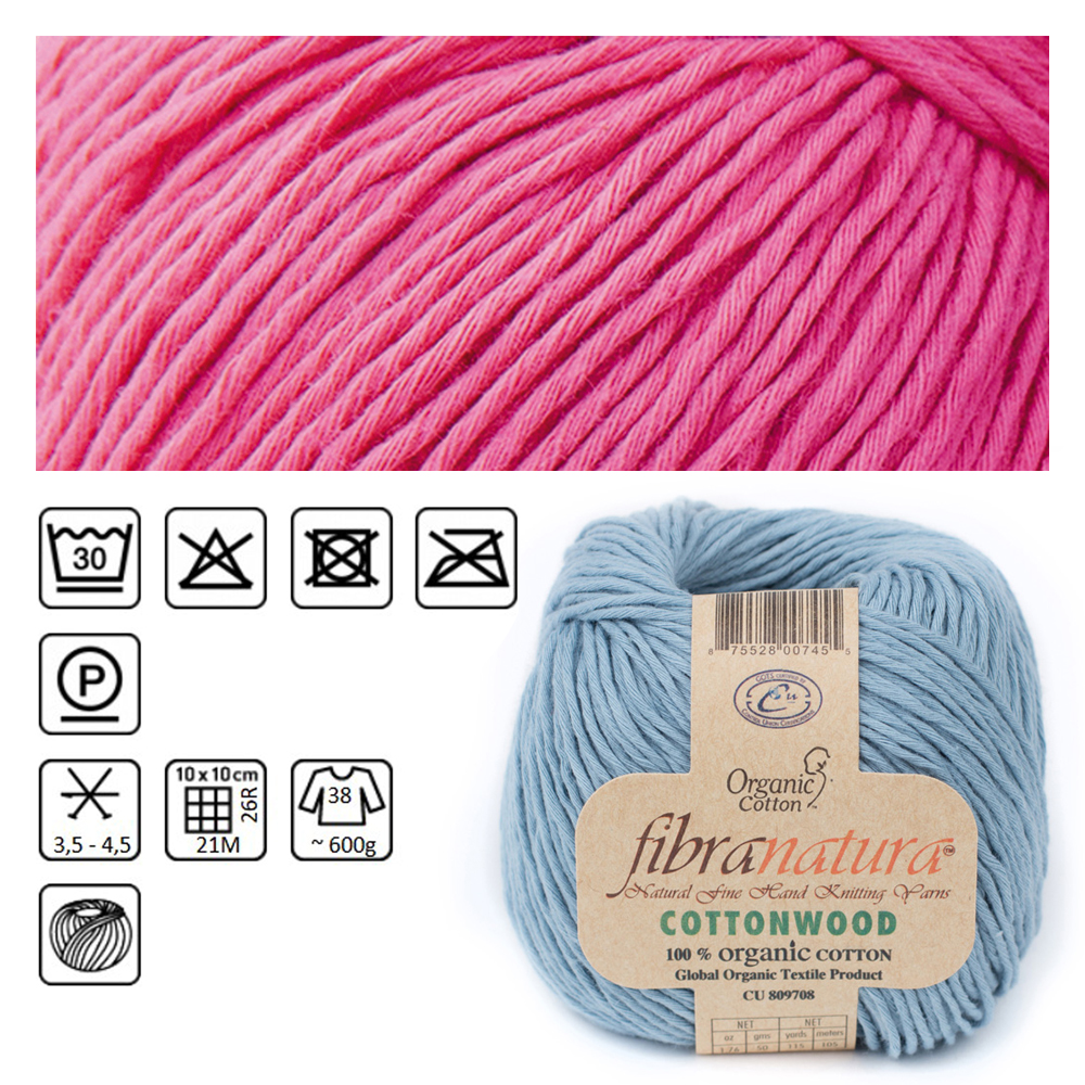 SALE Strick- und Häkelgarn, 100 % Bio-Baumwolle, Cottonwood, 50g / 105m, Farbe 16, Pink