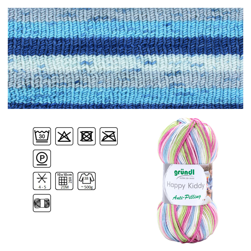 Strickgarn Happy Kiddy, Oeko-Tex-Standard 100, 100% Polyacryl, 100g, 250m, Farbe 02, Ocean