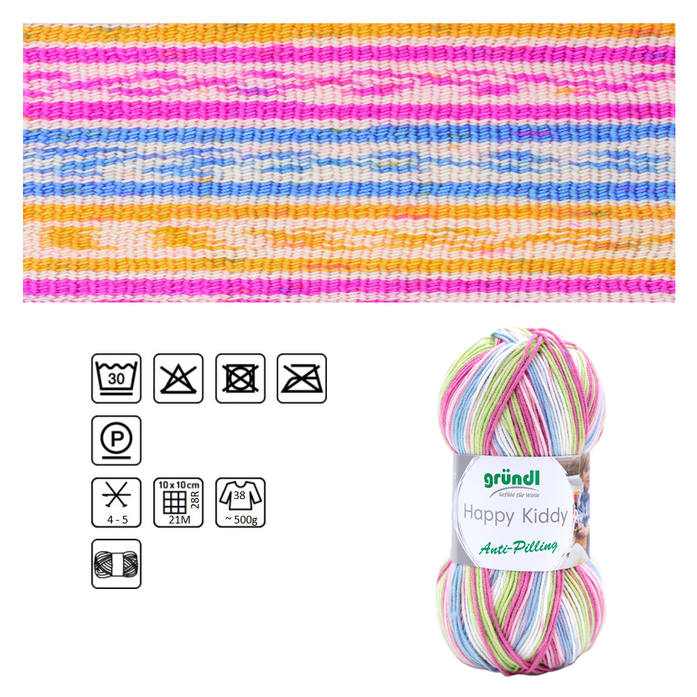 Strickgarn Happy Kiddy, Oeko-Tex-Standard 100, 100% Polyacryl, 100g, 250m, Farbe 08, Bonbon