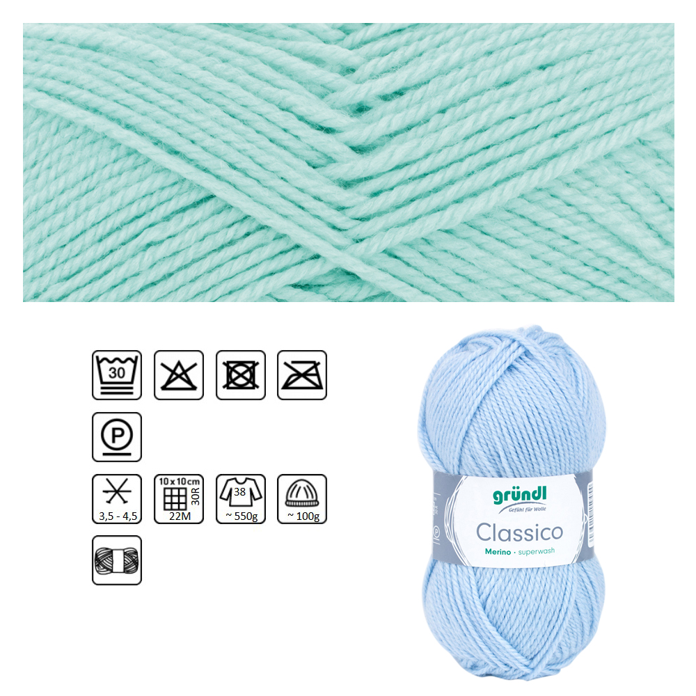 Classico Schurwolle, 50% Merino, 50% Polyacryl, 50g / 120m, Farbe 07, mint