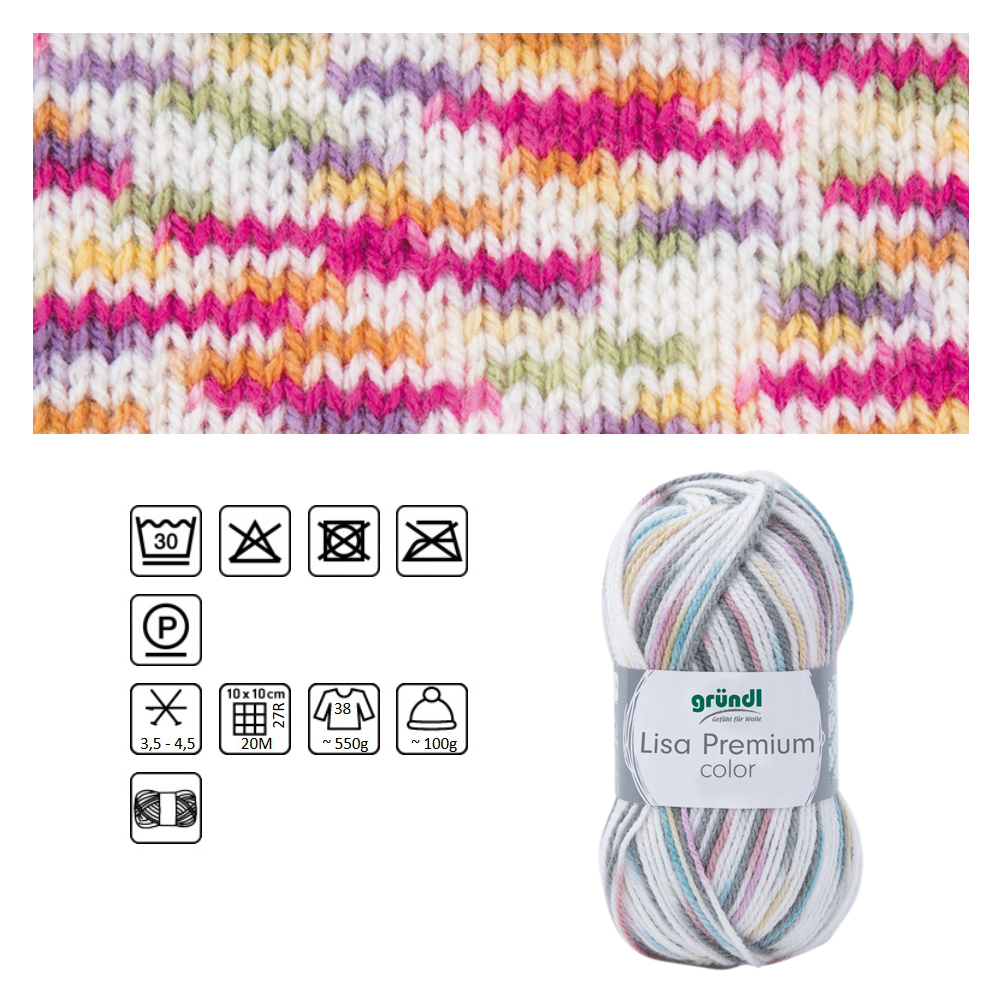 Strickgarn Lisa color, 100% Polyacryl, Oeko-Tex Standard, 50g, 133m, Farbe 02, pink-orange-gelb