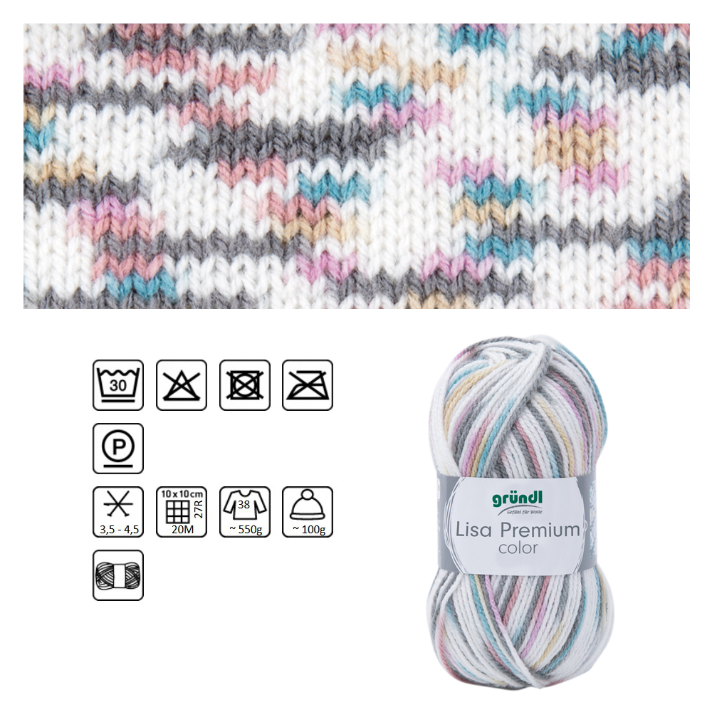 Strickgarn Lisa color, 100% Polyacryl, Oeko-Tex Standard, 50g, 133m, Farbe 12, grau-ros-hellblau