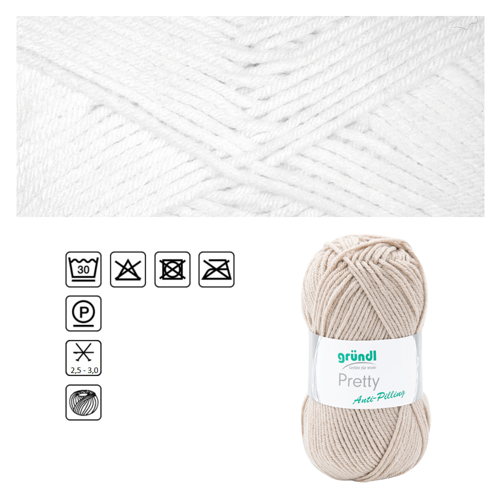 Strickgarn Pretty, 100% Polyacryl, Oeko-Tex Standard, 100g, 166m, Farbe 01, Wei