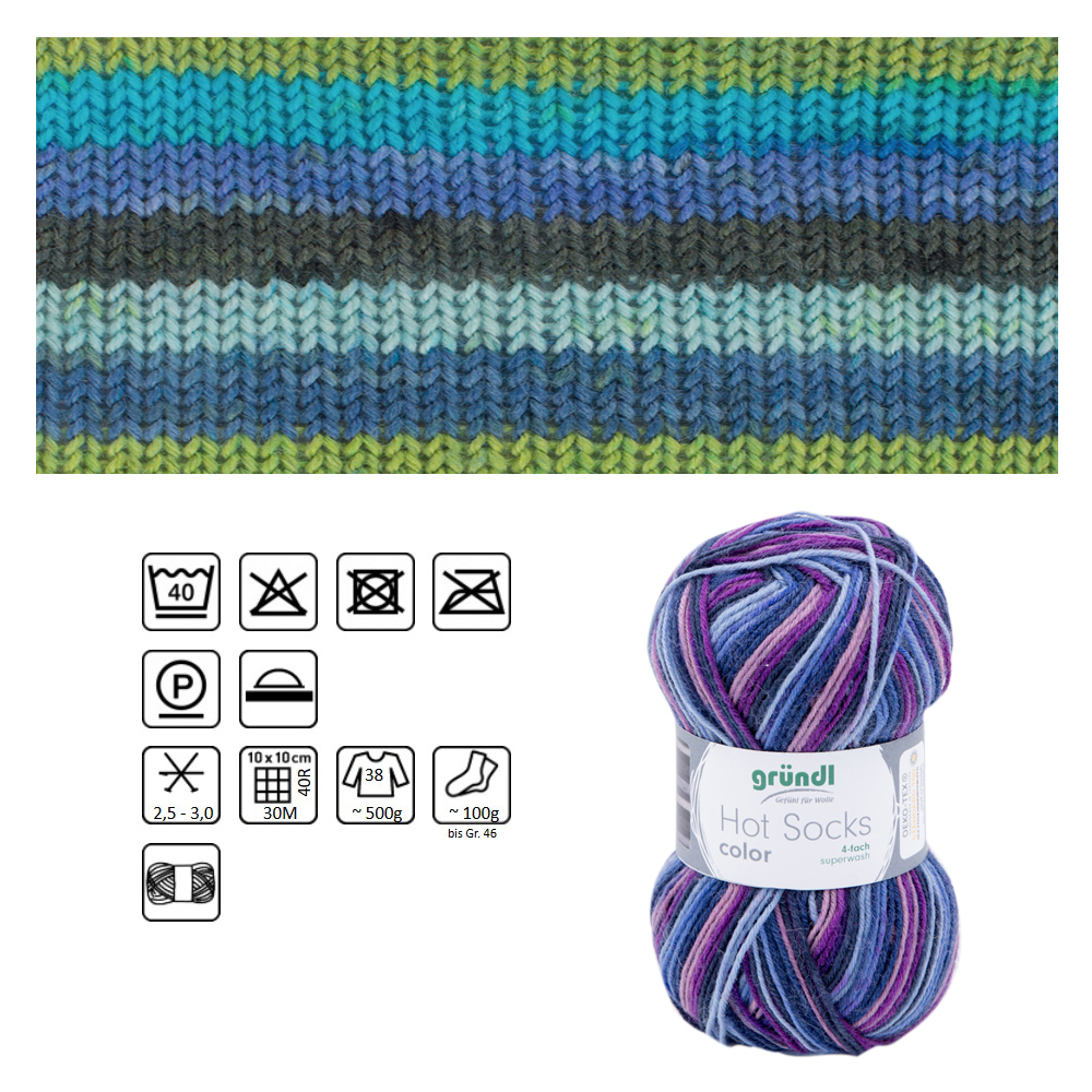 Strumpfwolle Hot Socks color, 75% Schurwolle, 25% Polyamid, Oeko-Tex Standard, 50g, 210m, Farbe 404, aqua
