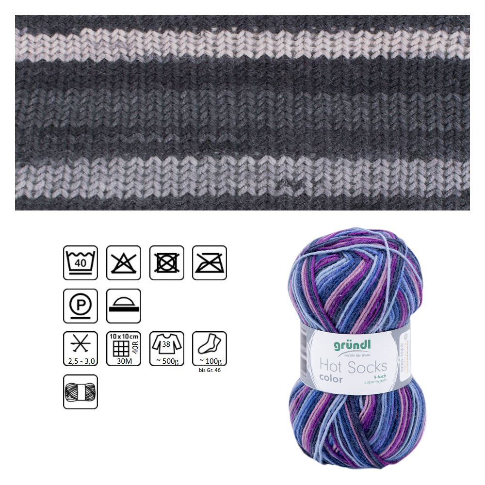 Strumpfwolle Hot Socks color, 75% Schurwolle, 25% Polyamid, Oeko-Tex Standard, 50g, 210m, Farbe 416, beautiful stone